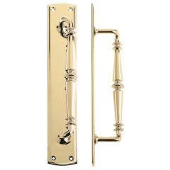 Fulton & Bray - Ornate Pull Handle on Backplate - Polished Brass