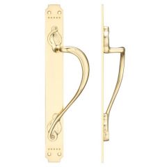 Fulton & Bray  Art Nouveau Pull Handle on Backplate - Polished Brass Right Hand
