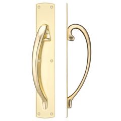 Fulton & Bray  Cast Brass Pull Handle on Backplate - Polished Brass Left Hand