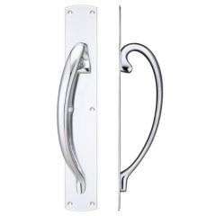 Fulton & Bray  Cast Brass Pull Handle on Backplate - Polished Chrome Left Hand