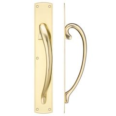 Fulton & Bray  Cast Brass Pull Handle on Backplate - Polished Brass Right Hand