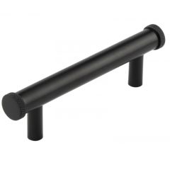 Hoxton Wenlock Knurled End Cap Cabinet Handle on Stepped Backplate - Matt Black 96mm (140mm Handle Centers)