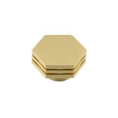 Hoxton Nile Hexagonal Cupboard Knob - Satin Brass 40mm (Knob Diameter)