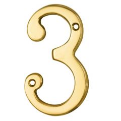 Carlisle Brass 76mm Face Fix Numerals - Polished Brass Number 3