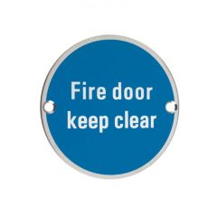 Fire Door Keep Clear Sign 76mm - Polished Stainless Steel