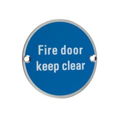 Fire Door Keep Clear Sign 76mm - Satin Stainless Steel